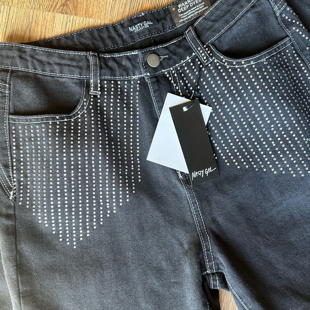 Nasty Gal rhinestone dark wash mom jeans, size 4 - Picture 2 of 10